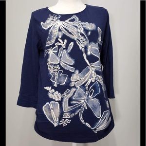 Chico's Top Woman's Floral Print Navy Size 2 (N9)